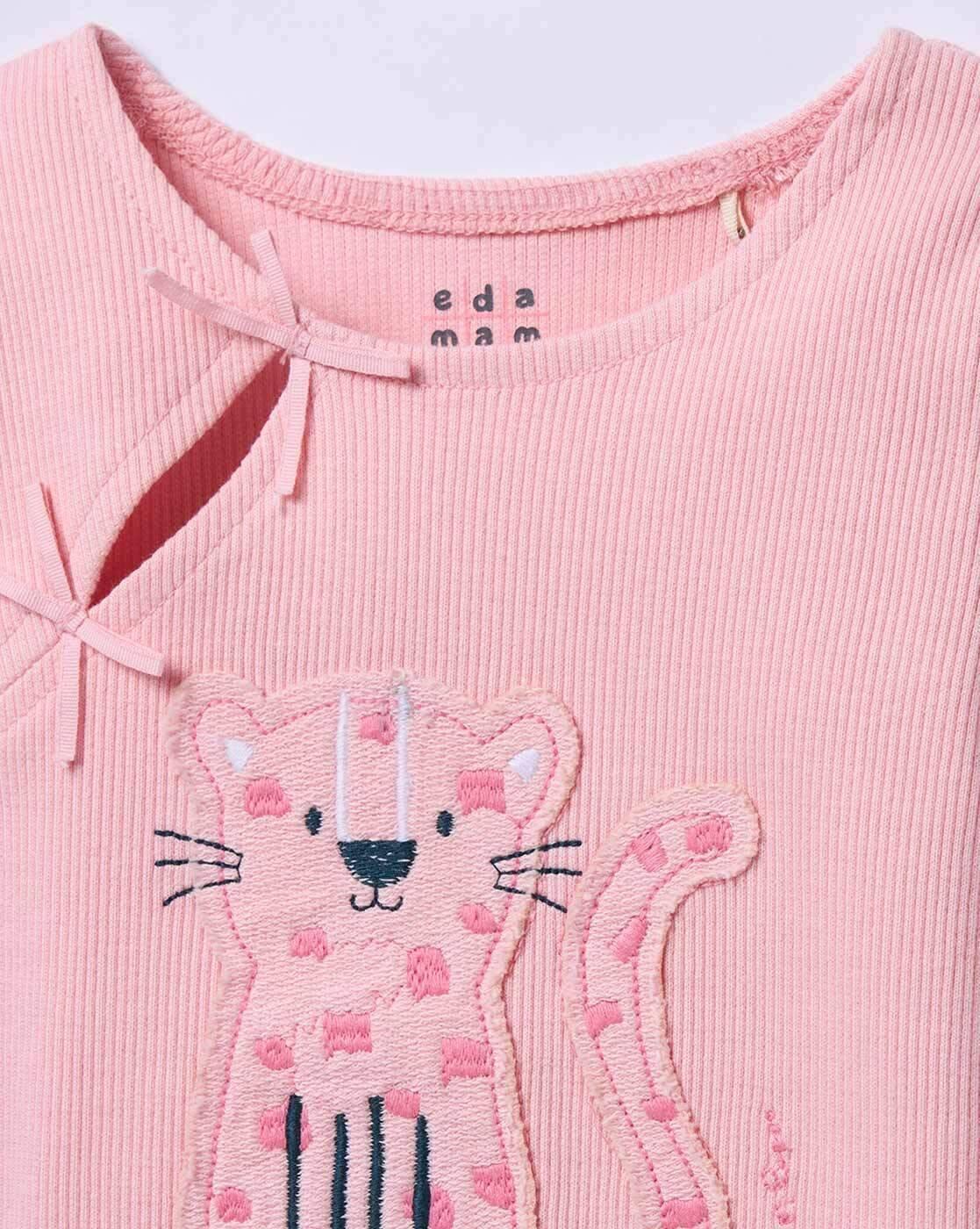 FULL LSEEVE RIB TEE WITH CH, PINK, 9-12M