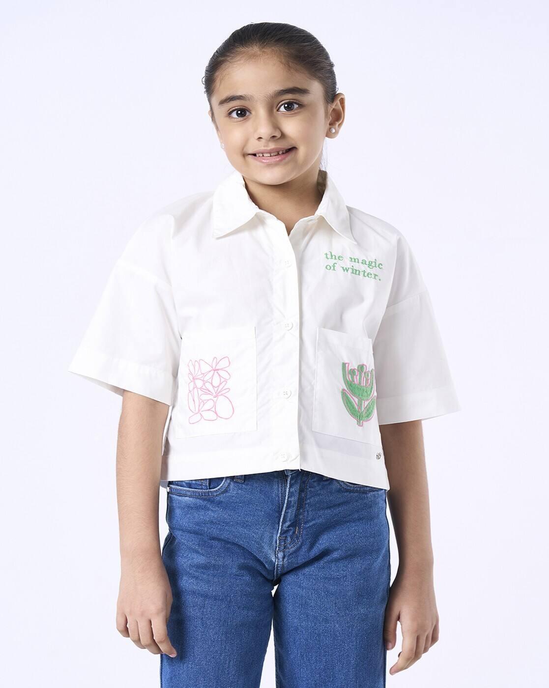 CROP LENGTH BOXY FIT SHIRT, WHITE, 5-6Y