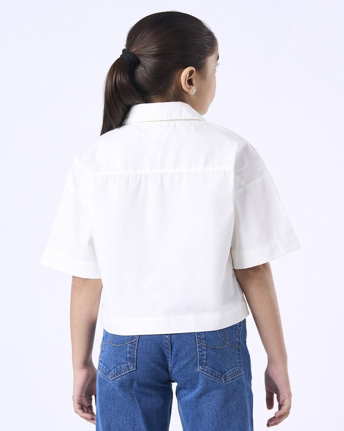 CROP LENGTH BOXY FIT SHIRT, WHITE, 5-6Y
