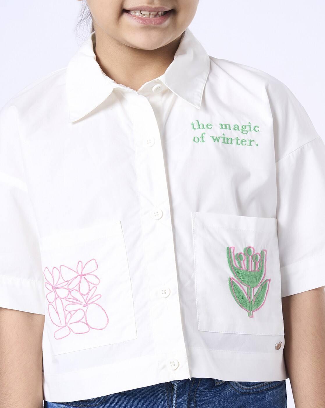 CROP LENGTH BOXY FIT SHIRT, WHITE, 5-6Y