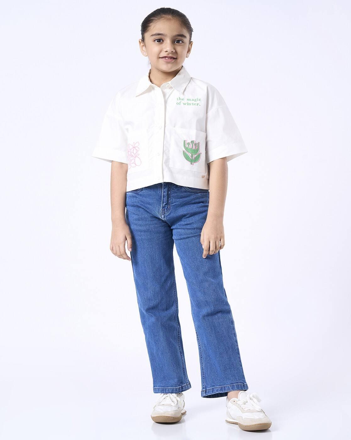 CROP LENGTH BOXY FIT SHIRT, WHITE, 5-6Y
