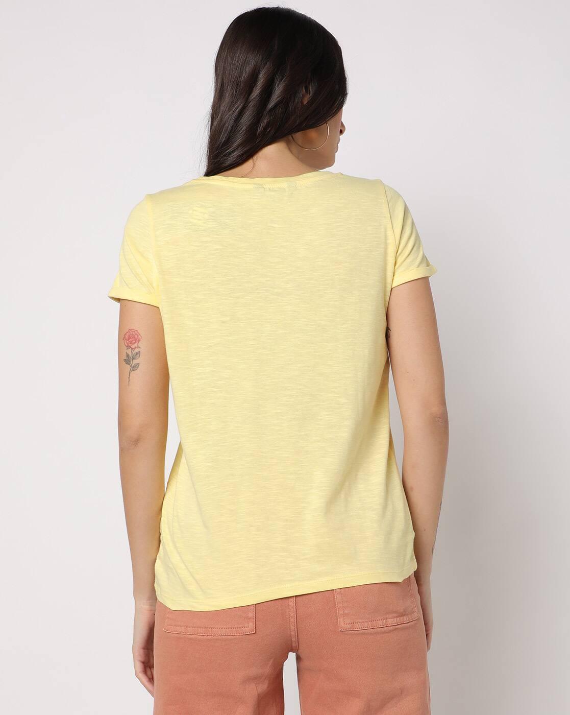 Heathered Round-Neck T-shirt with Lace Insert
