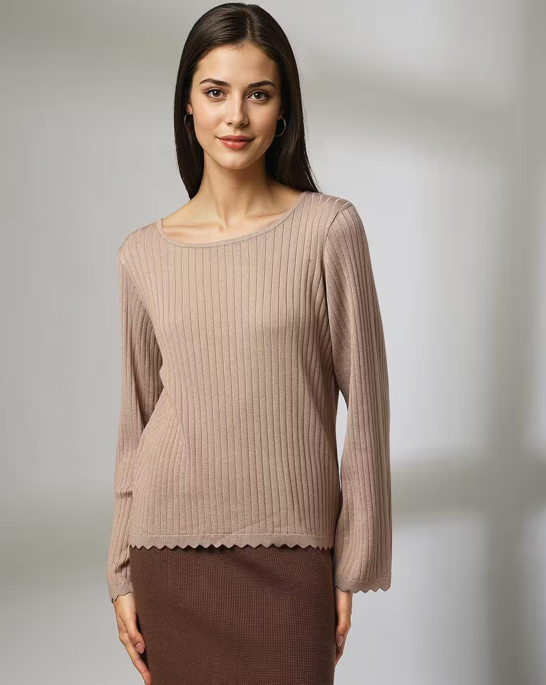 FIG FLAT KNIT, BROWN, L