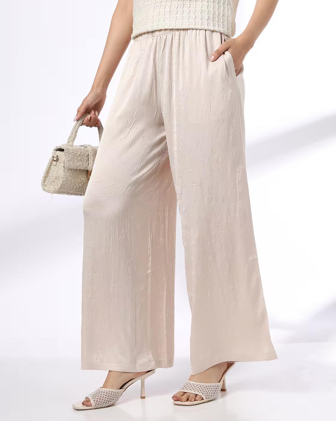 TEXTURED SATIN TROUSERS, OFF WHITE, XXL