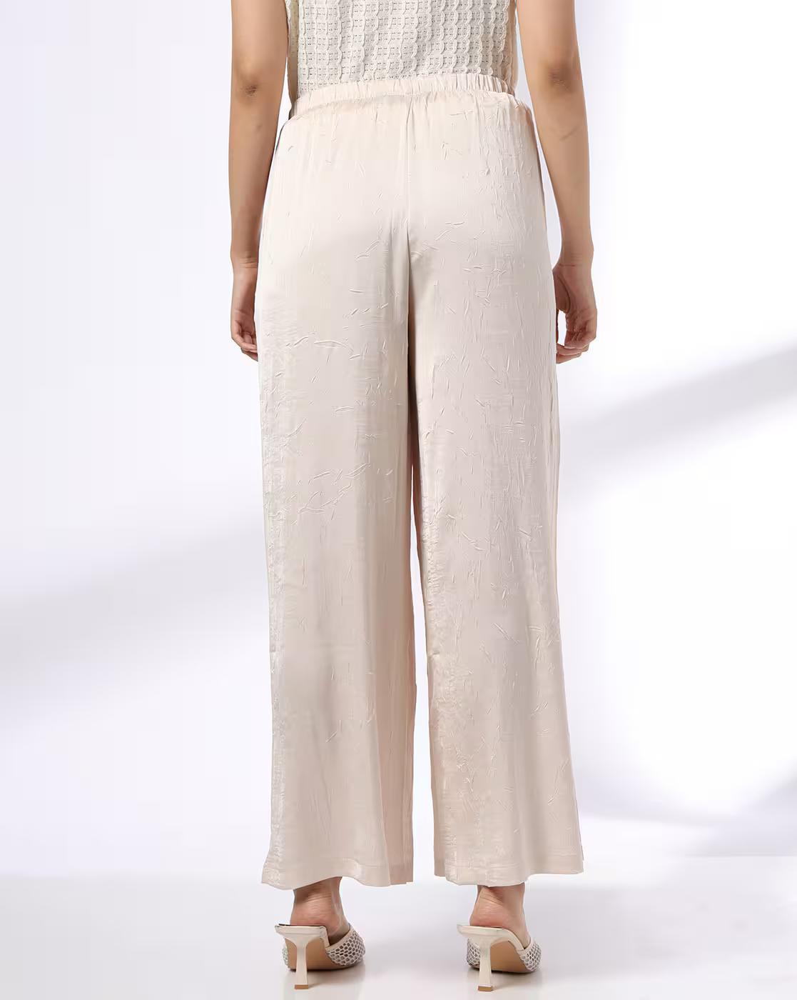 TEXTURED SATIN TROUSERS, OFF WHITE, XXL