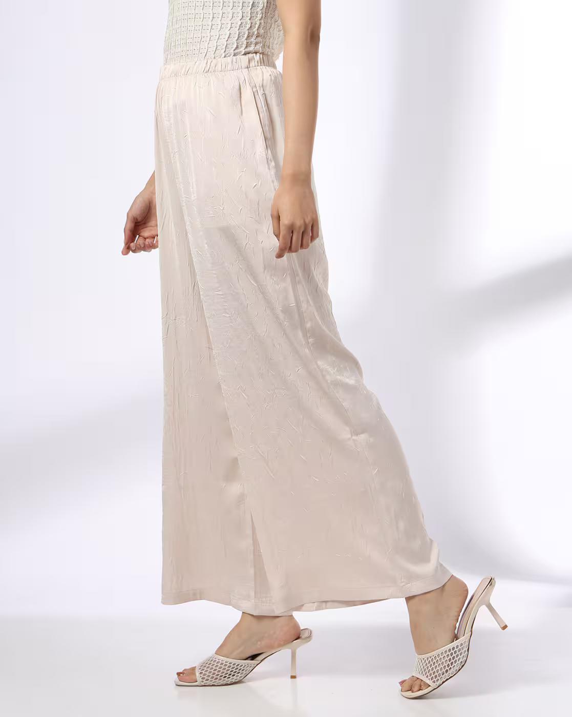TEXTURED SATIN TROUSERS, OFF WHITE, XXL