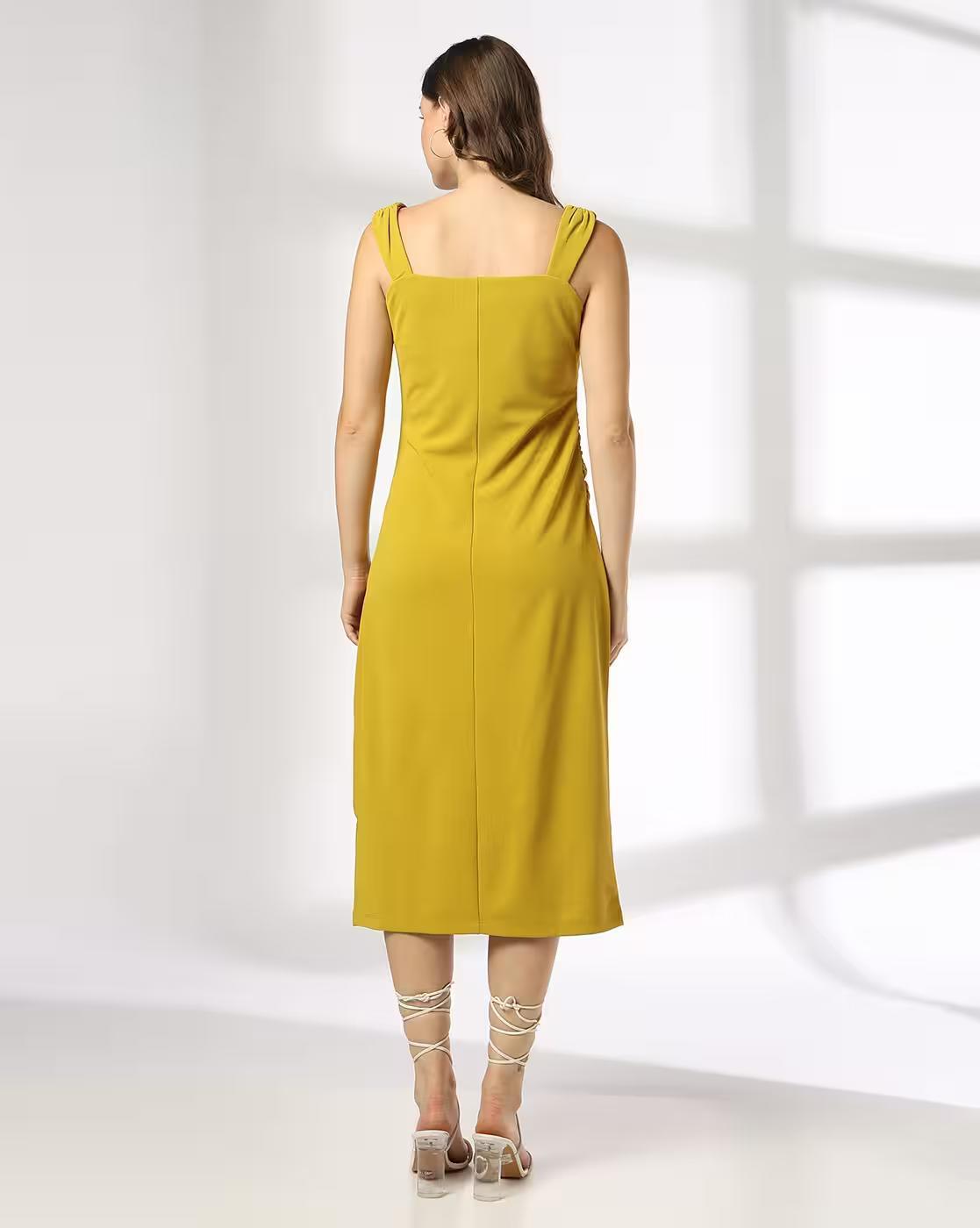Square Neck Sleeveless Dress, LIME, XS