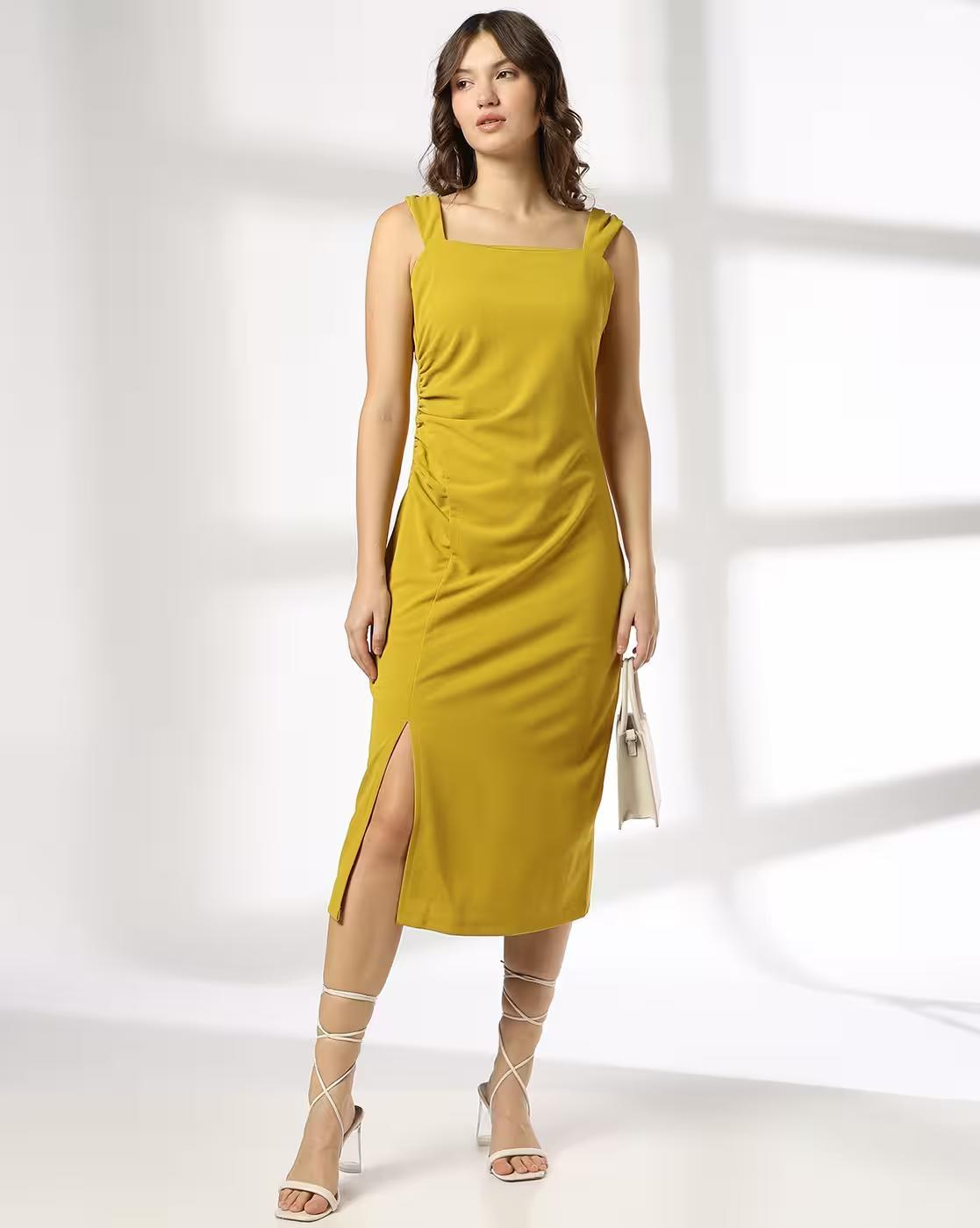 Square Neck Sleeveless Dress, LIME, XS