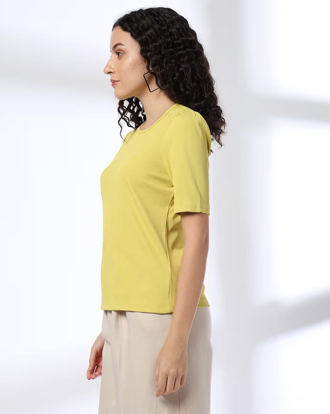 RIB TSHIRT WITH GATHERS AT SHOU, LIME