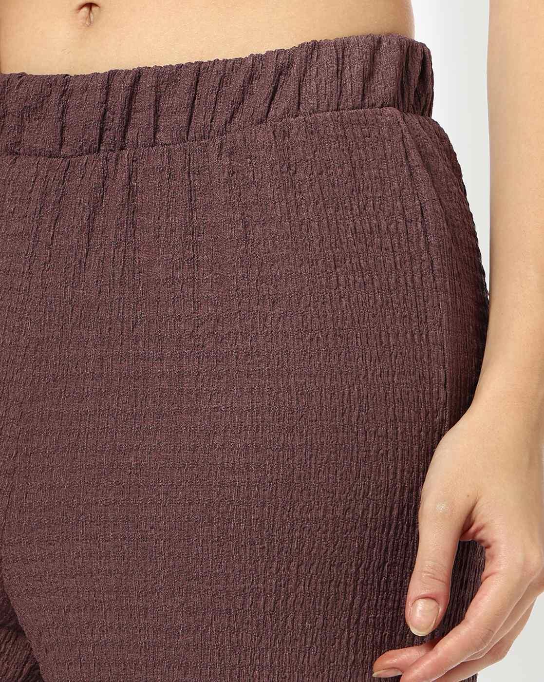 TEXTURED KNIT WIDE LEG TROUS, BROWN, XXL