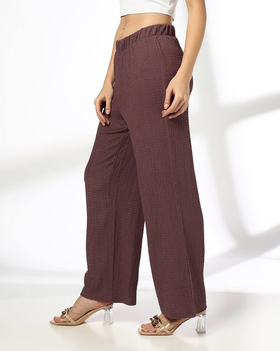 TEXTURED KNIT WIDE LEG TROUS, BROWN, XXL