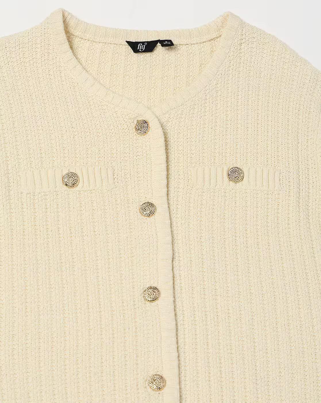 BUTTON DOWN FLAT KNIT TOP, BEIGE
