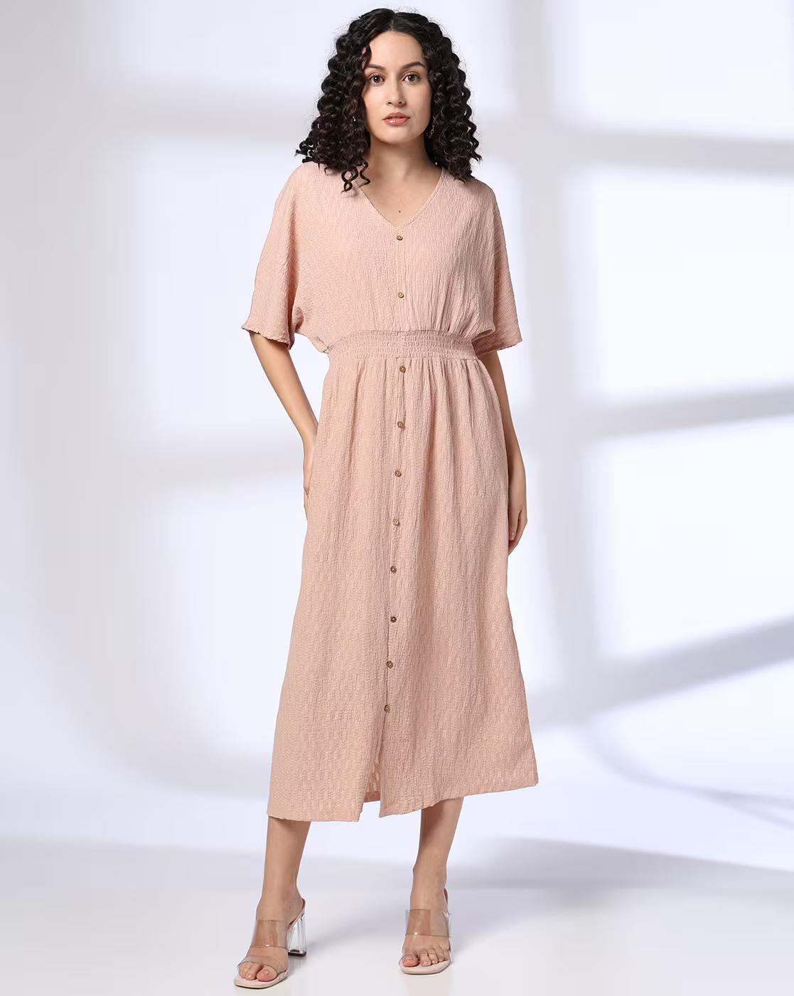 Midi length dress with waist sm, PINK, S
