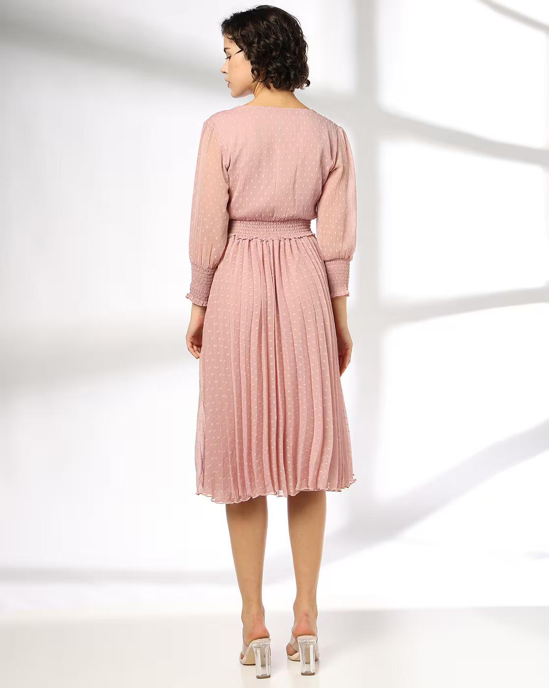 Wrap dress with Smocking detai, PINK