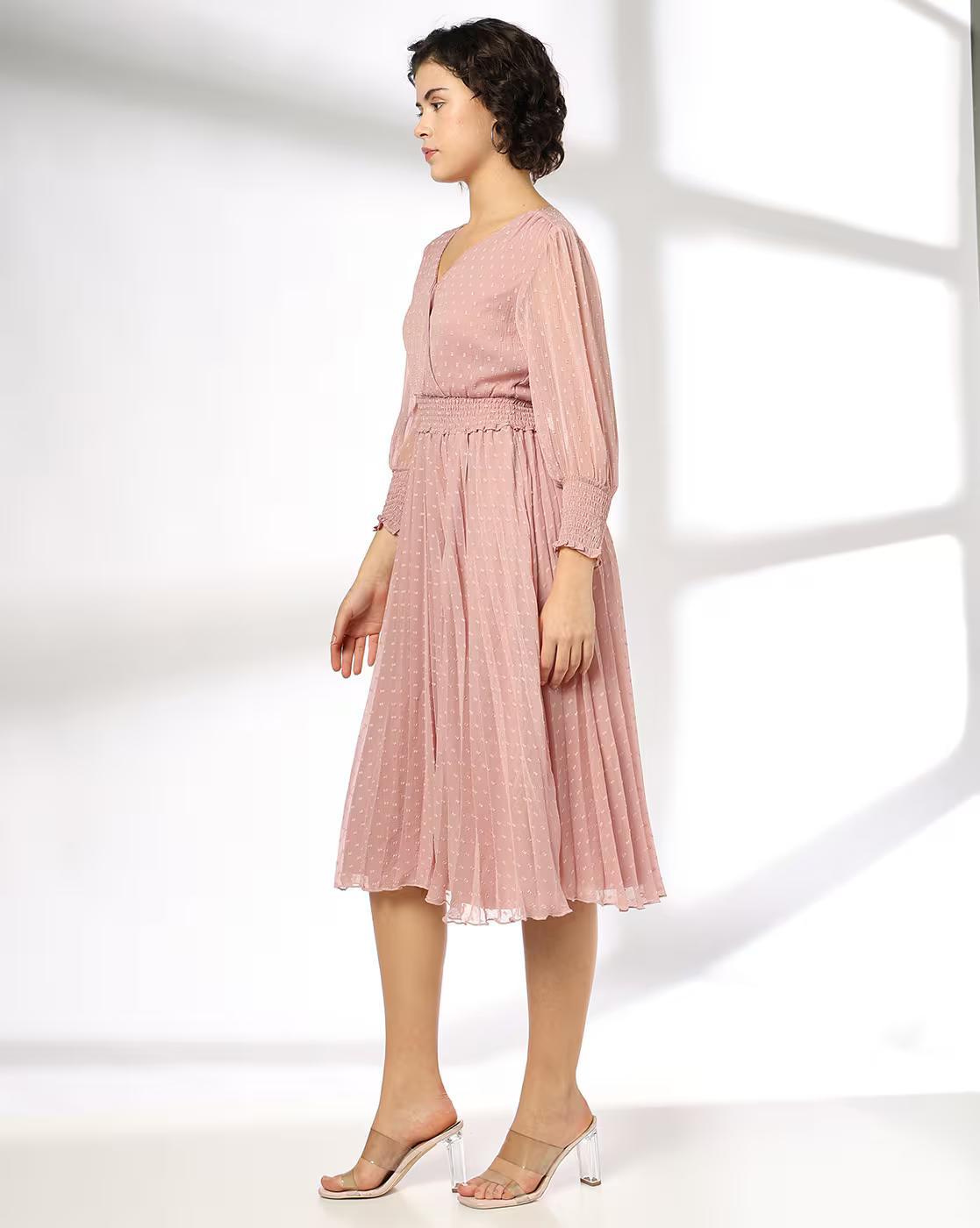 Wrap dress with Smocking detai, PINK