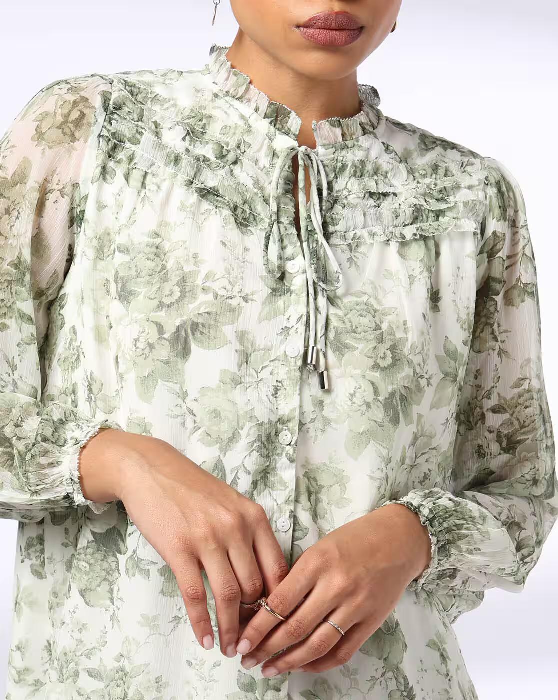 Round neck ruffle detail, OFF WHITE
