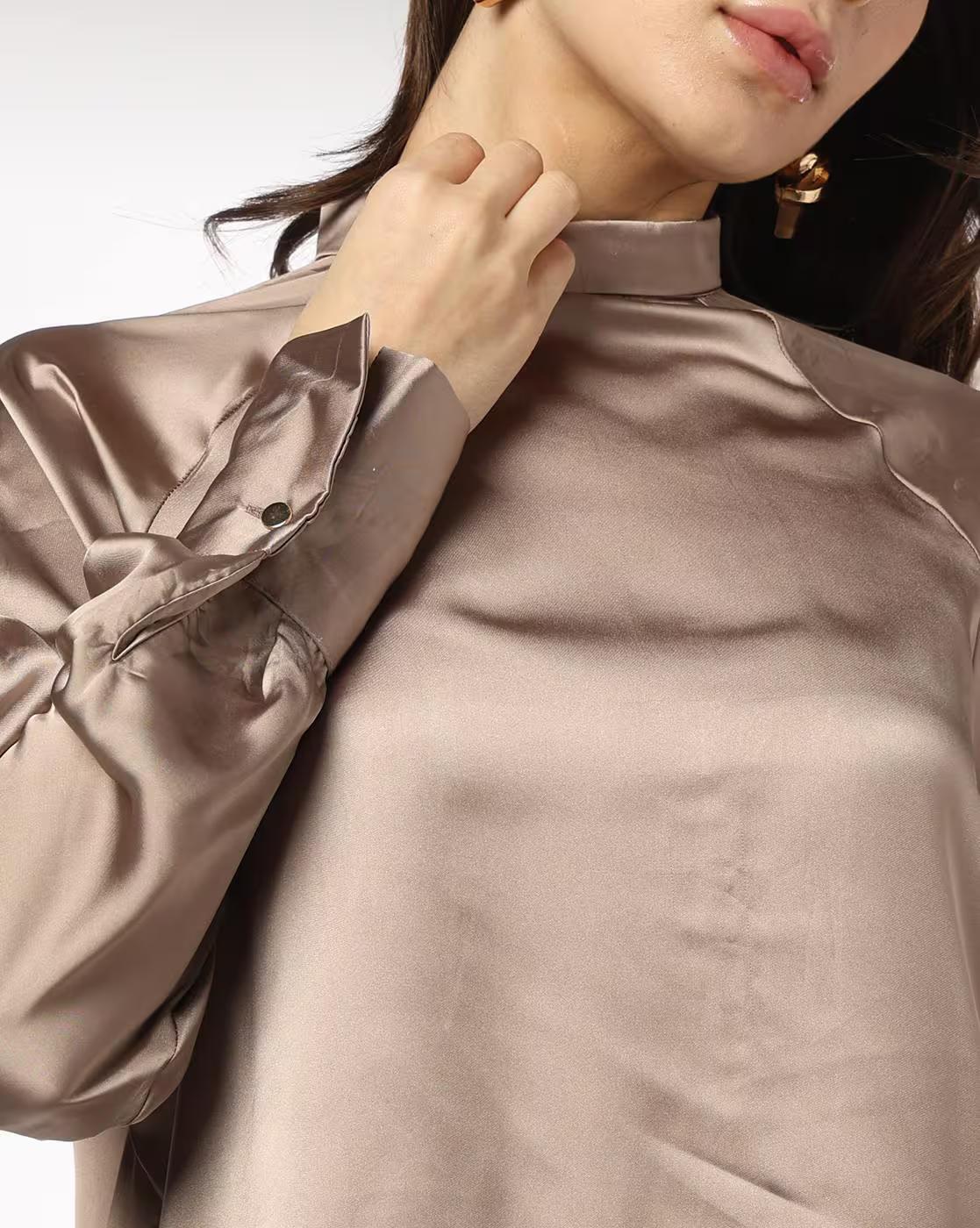 High Neck raglan sleeve top, BEIGE, L