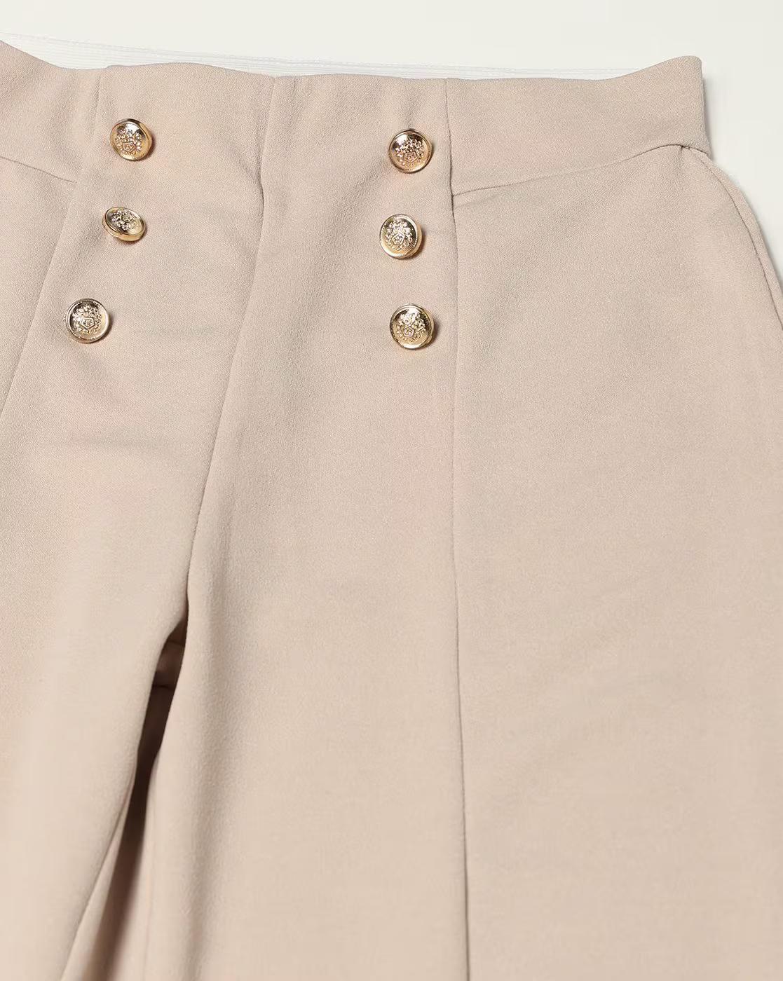 STRAIGHT PANTS WITH BUTTON D, BEIGE
