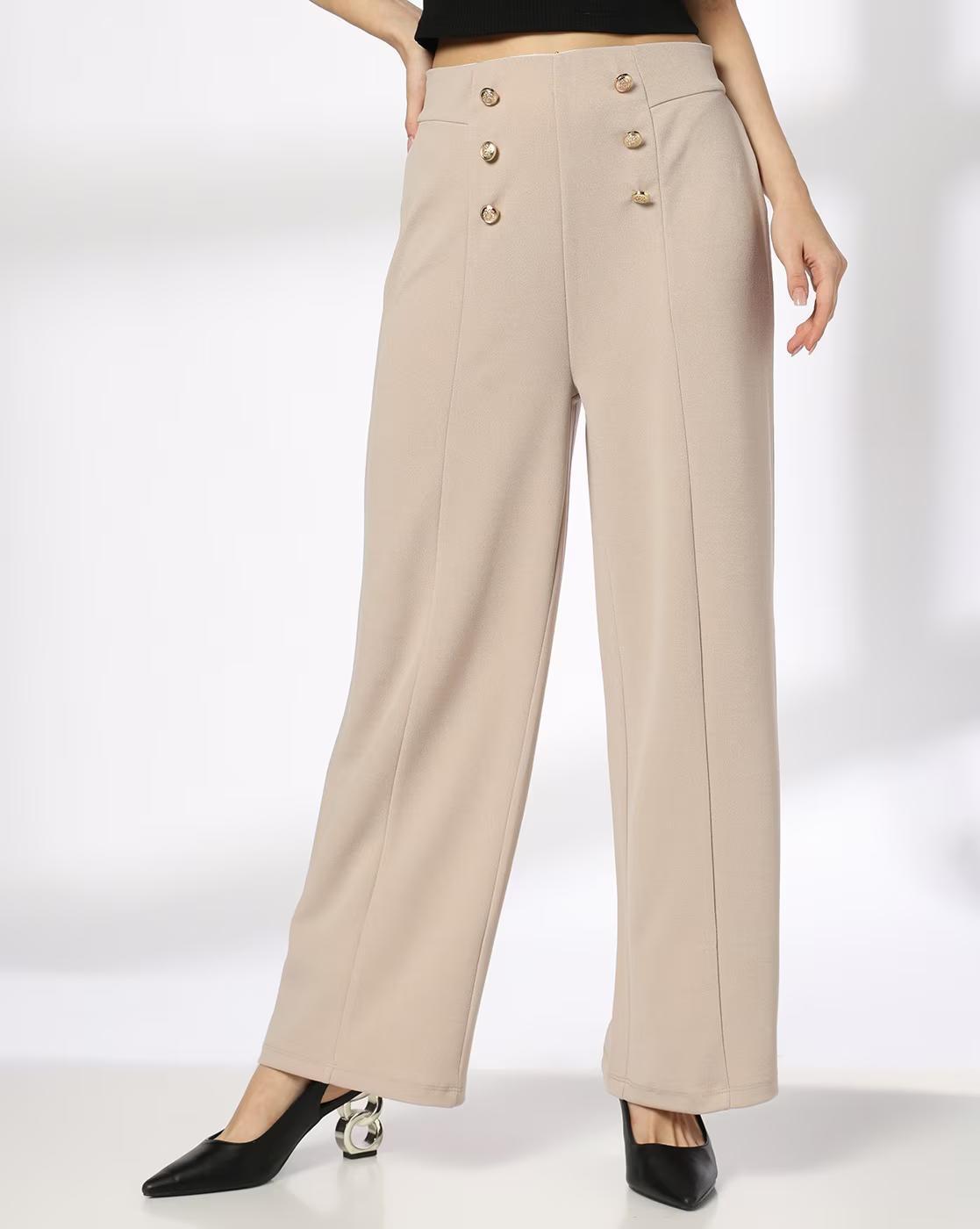 STRAIGHT PANTS WITH BUTTON D, BEIGE