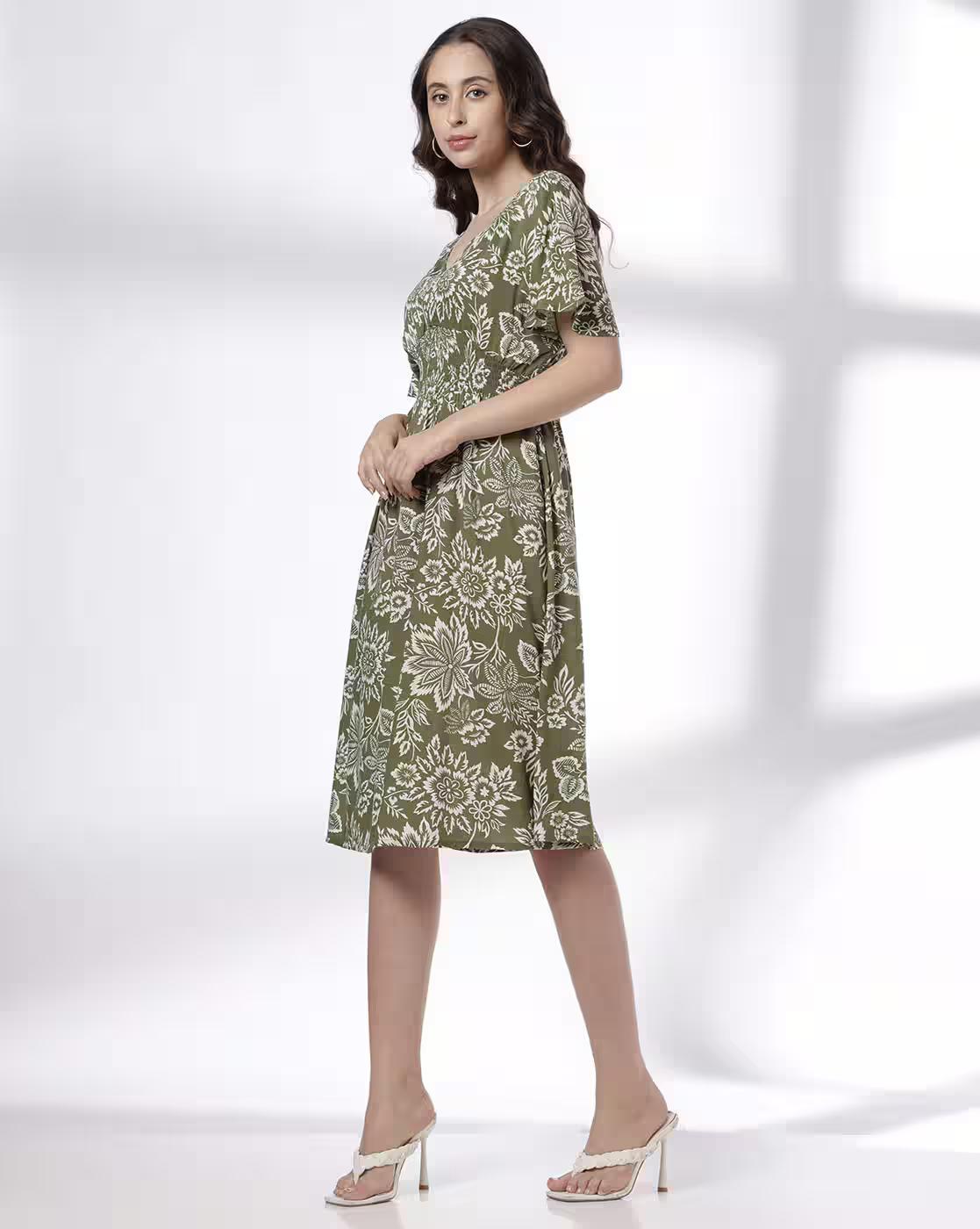 V NECK DROP SHOULDER SMOCK WAI, OLIVE, M
