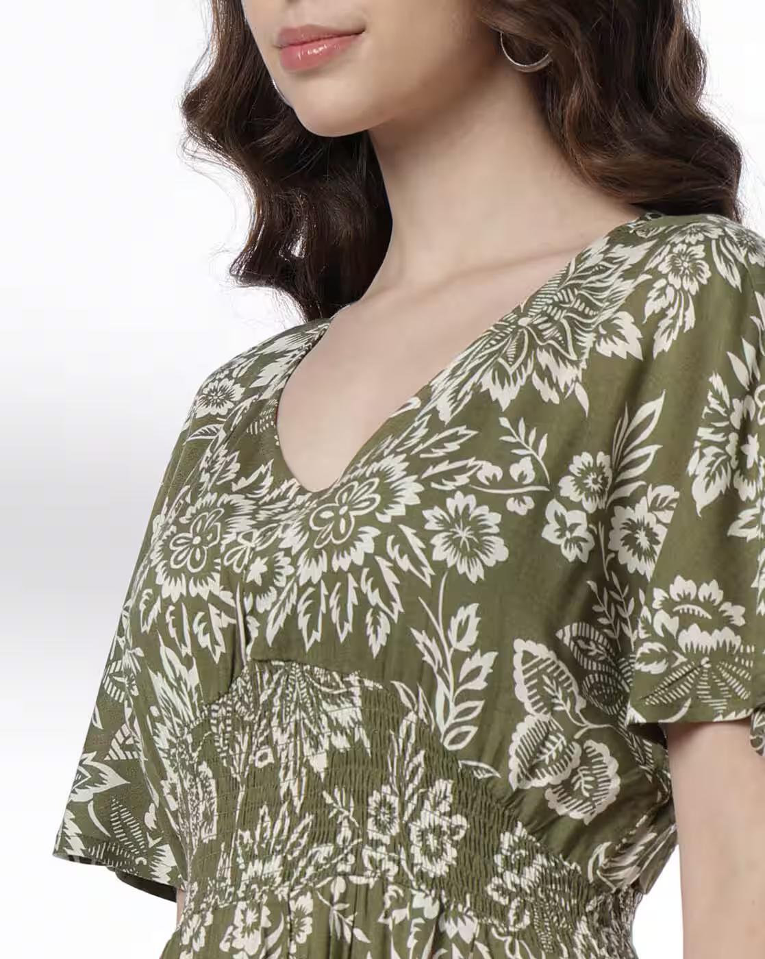 V NECK DROP SHOULDER SMOCK WAI, OLIVE, M