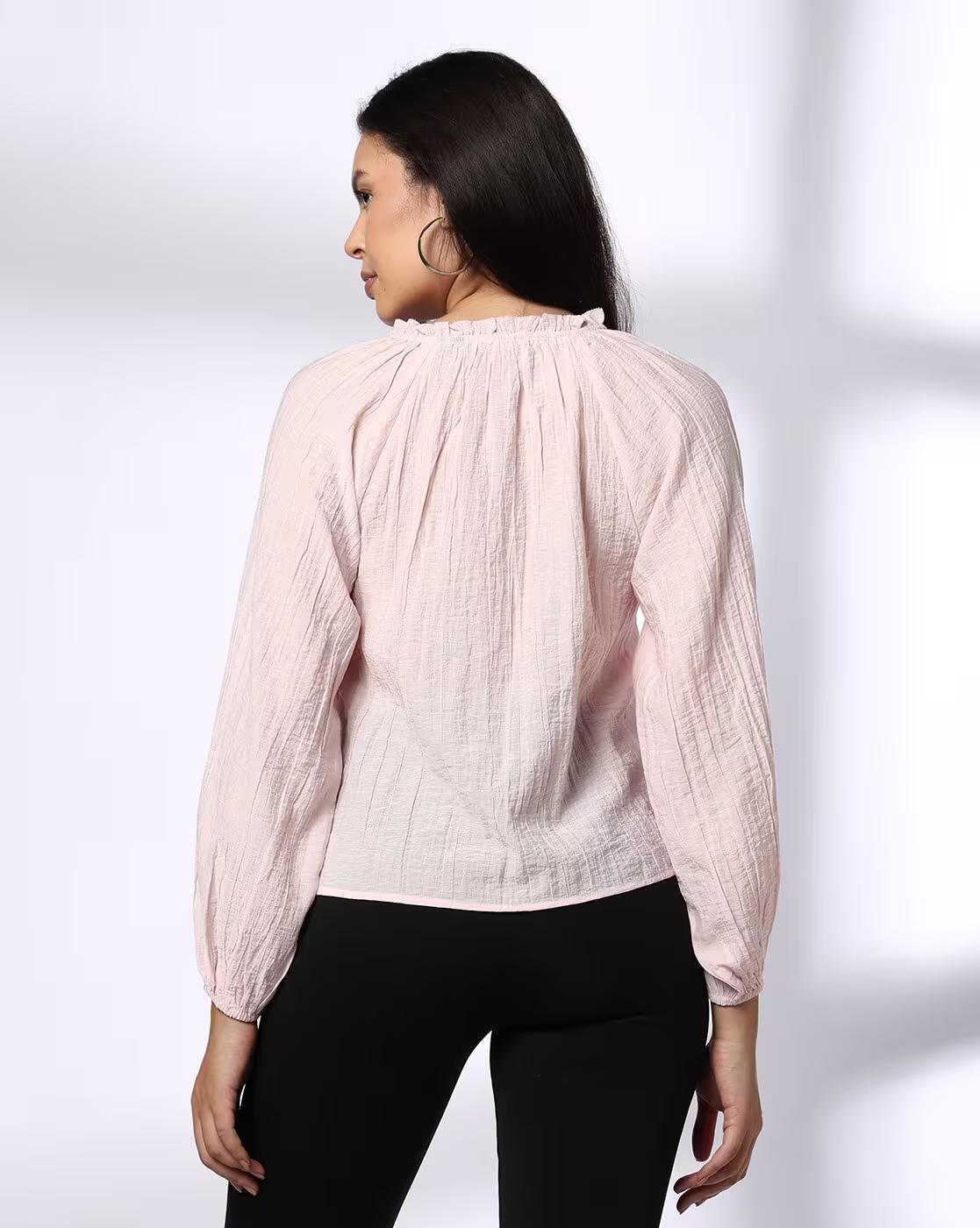 Raglan balloon sleeve fsl top, PINK, L