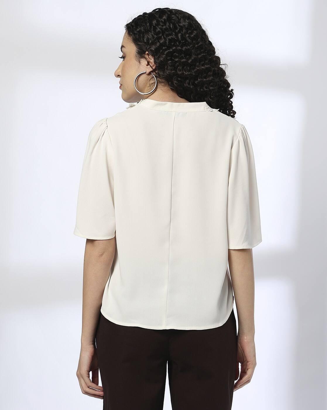 FRONT APPLIQUE TOP WITH FL, OFF WHITE, L