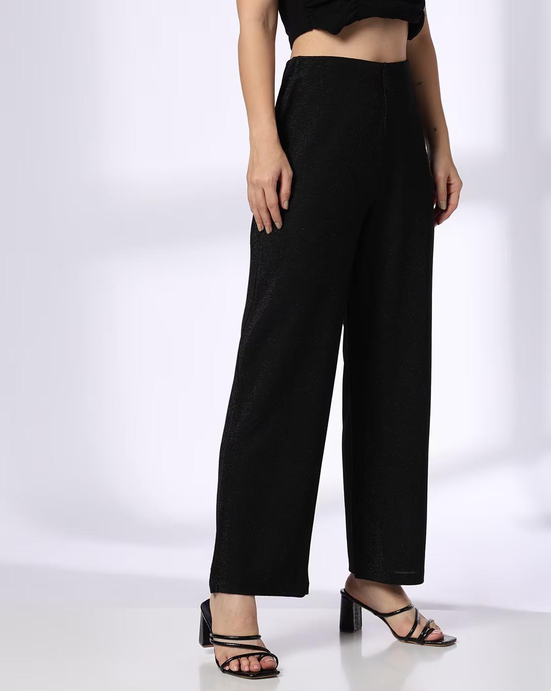 SHIMMER KNIT TROUSERS, BLACK, L