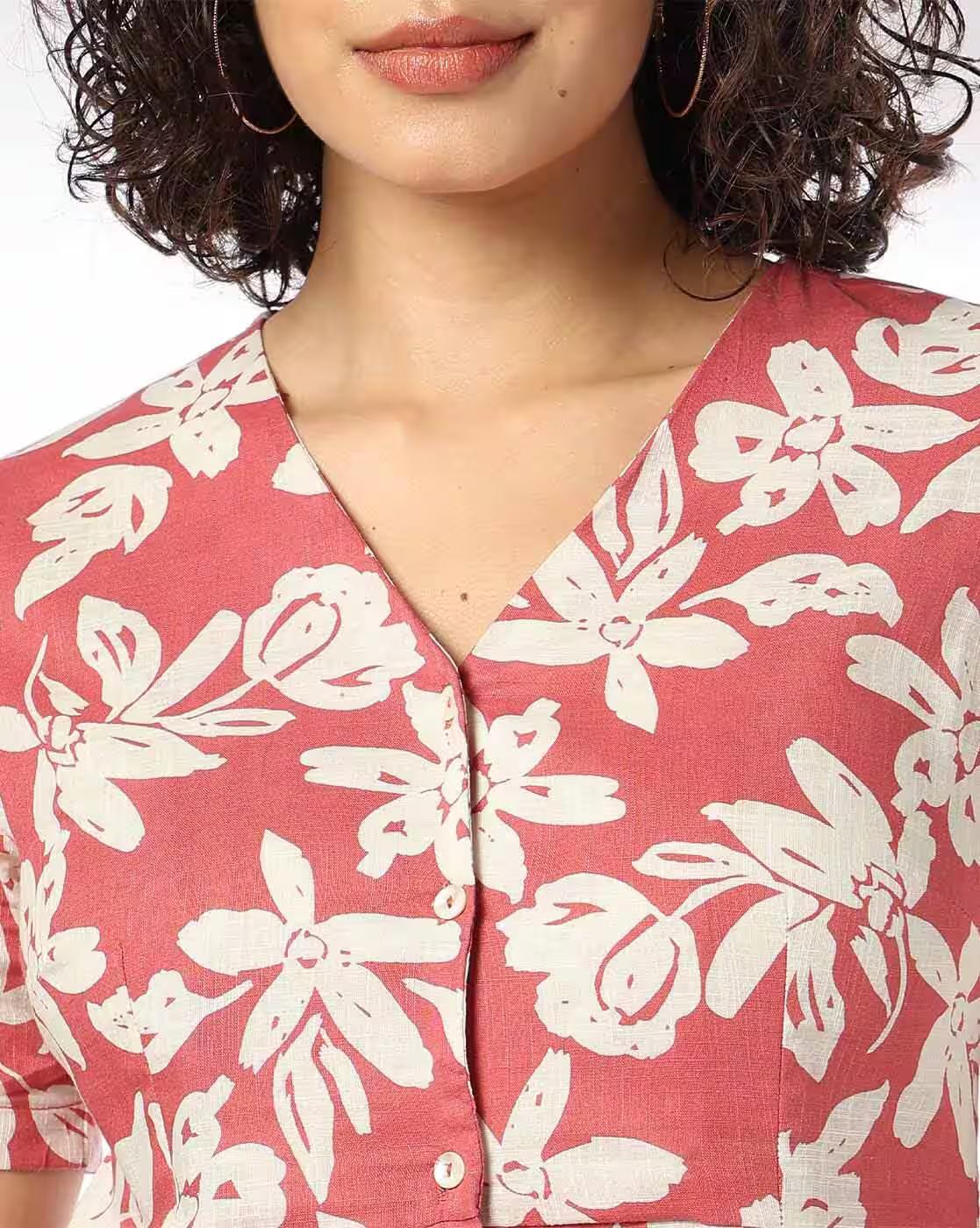 V neck midi tea dress rust, RUST, S