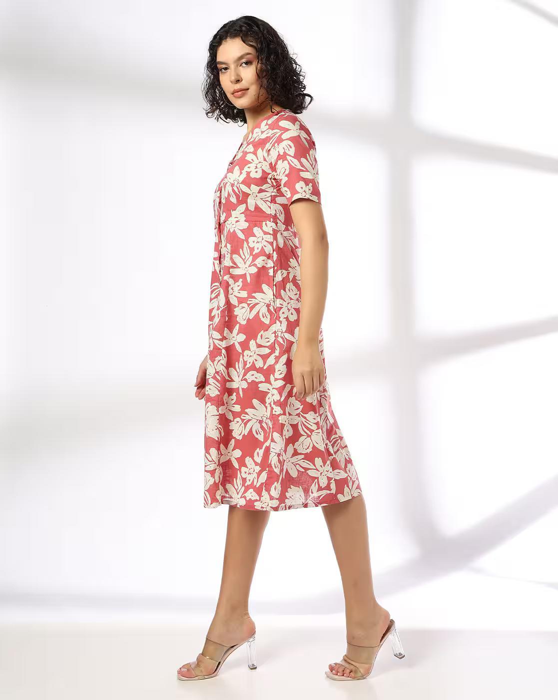 V neck midi tea dress rust, RUST, S