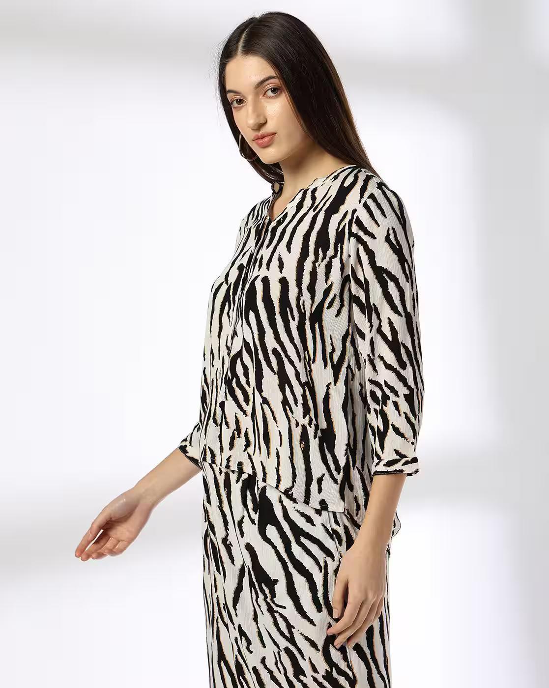 MANDARIN COLLAR ANIMAL PRI, OFF WHITE, L