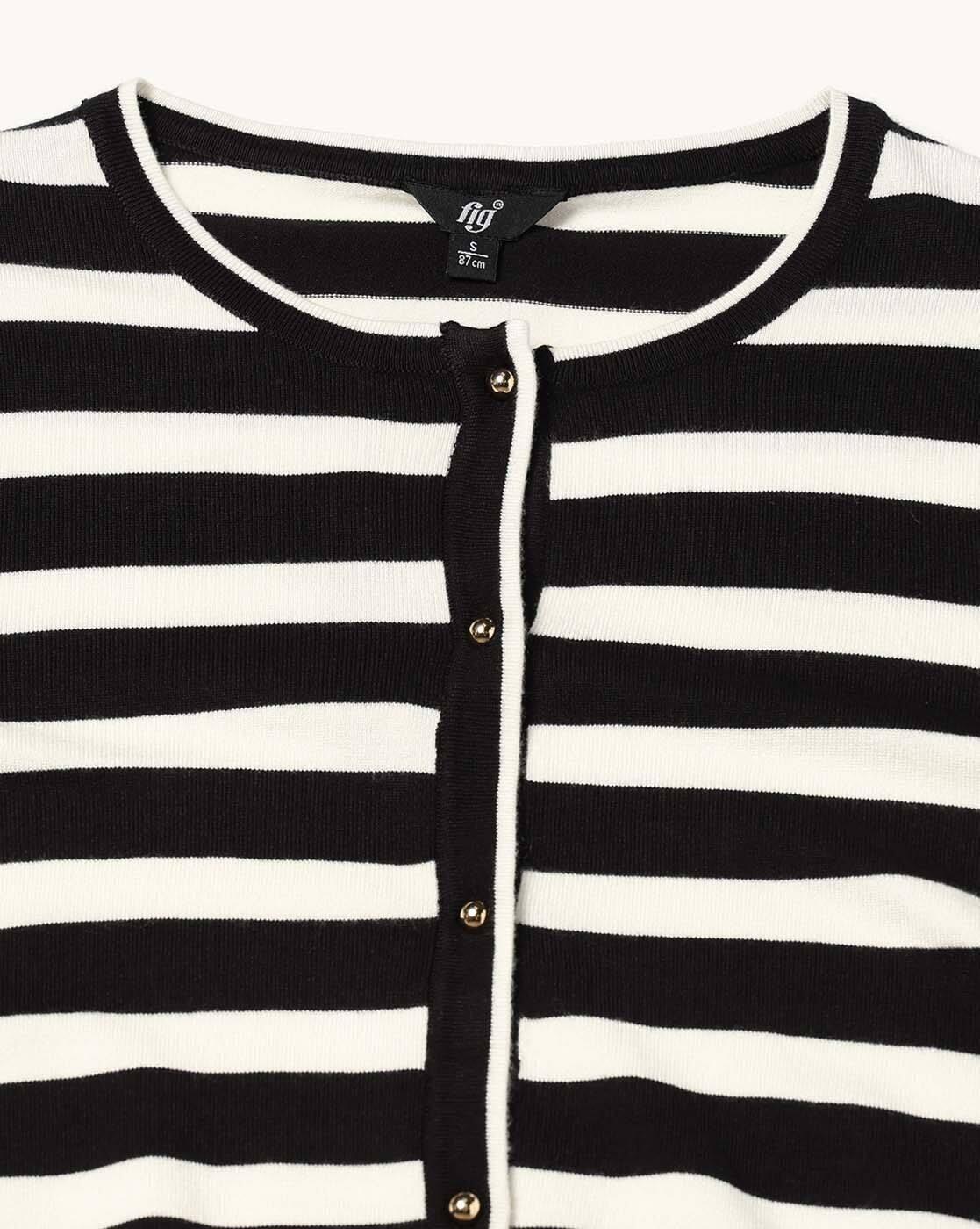 Women Striped Round-Neck Cardigan