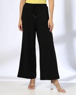 WIDE LEG TROUSER WITH DRAWST, BLACK, XXL