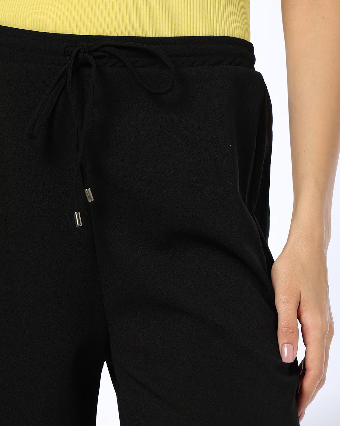 WIDE LEG TROUSER WITH DRAWSTR, BLACK, XS