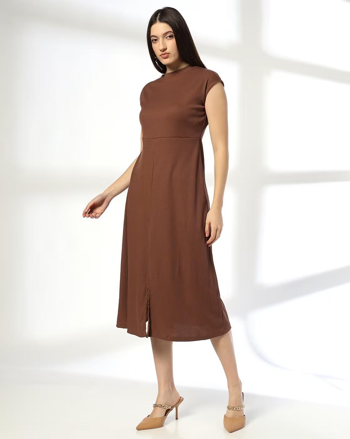 ROUND NECK DROP SHOULDER DRE, BROWN, XXL