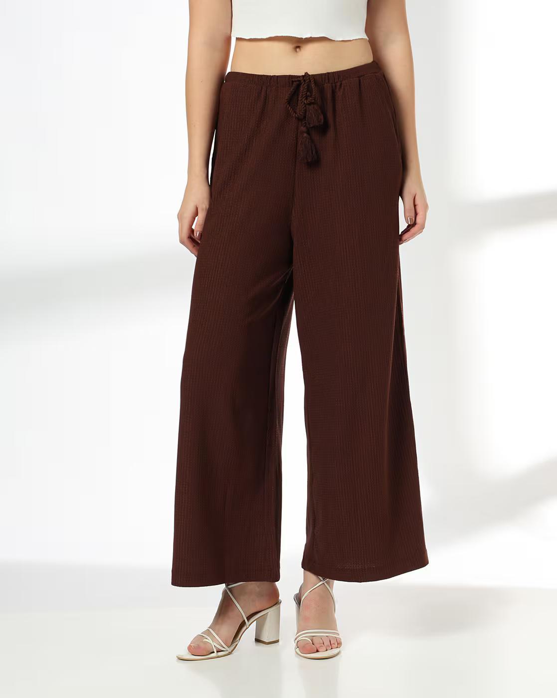 WIDE LEG DRAWSTRING TROUSERS, BROWN, XXL