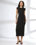 DRESS WITH SHOULDER PADS, BLACK, M