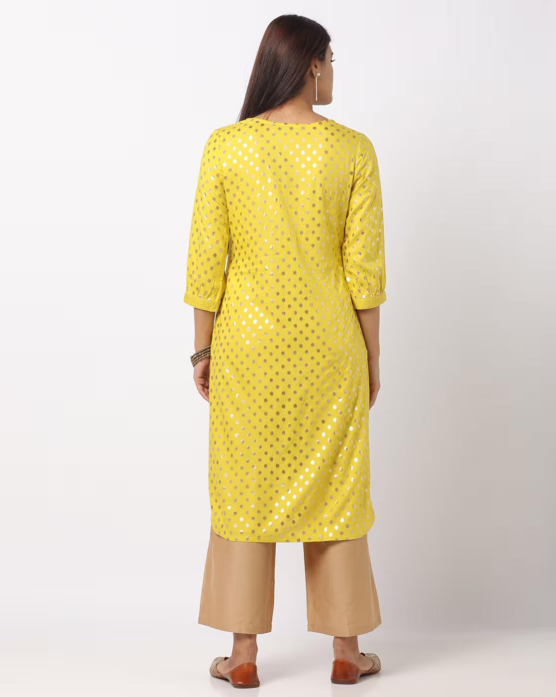 polka dotted kurta, YELLOW, XS