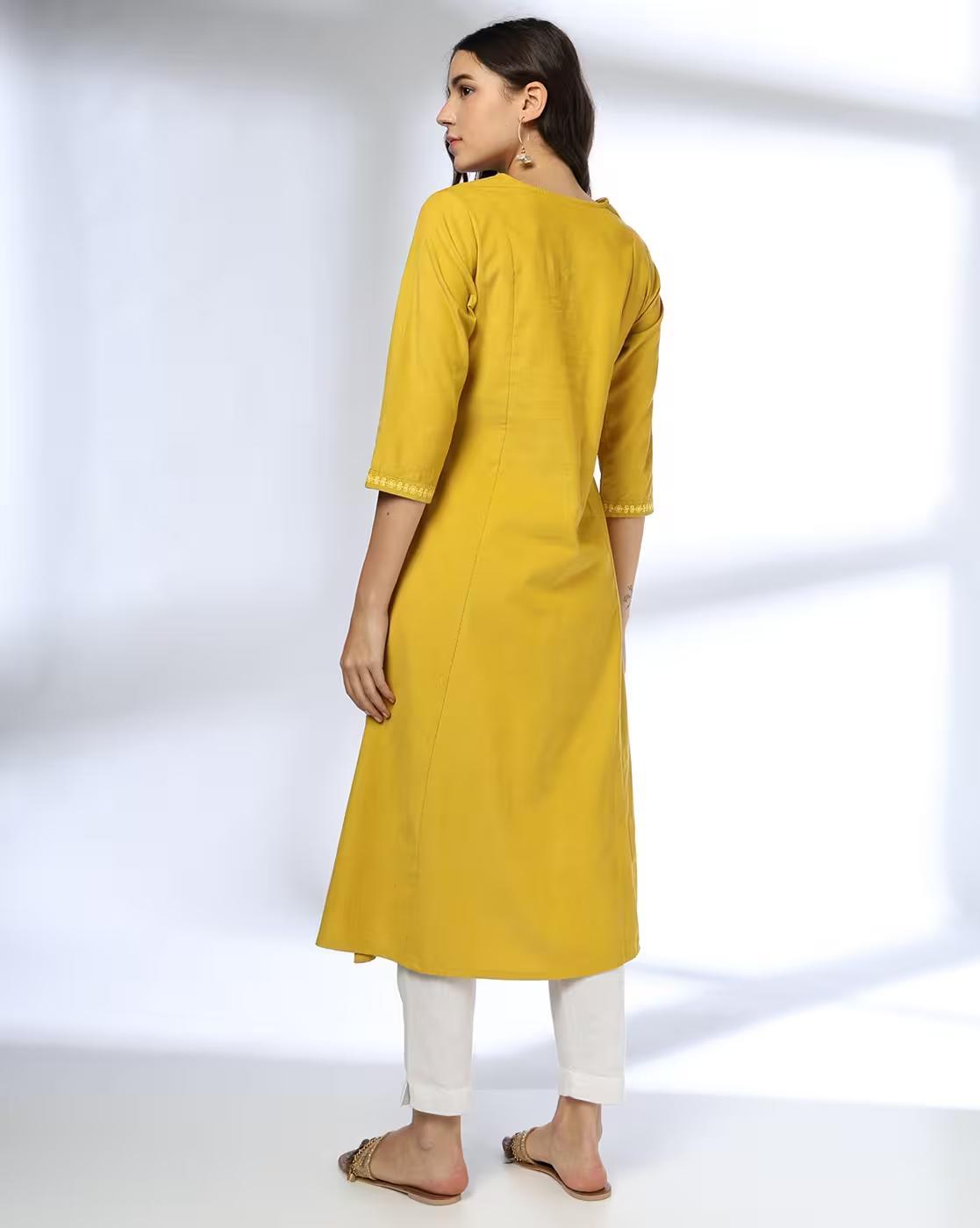 A LINE EMBROIDERY CORDUROY, YELLOW, XS