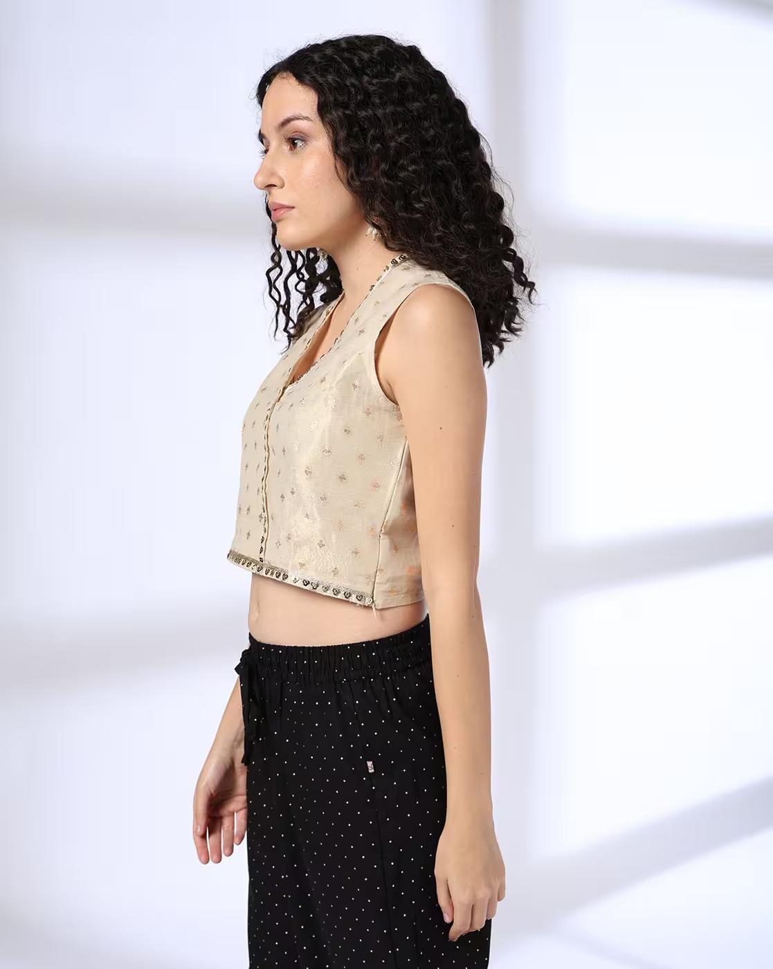 BROCADE CROP TOP, GOLD, S