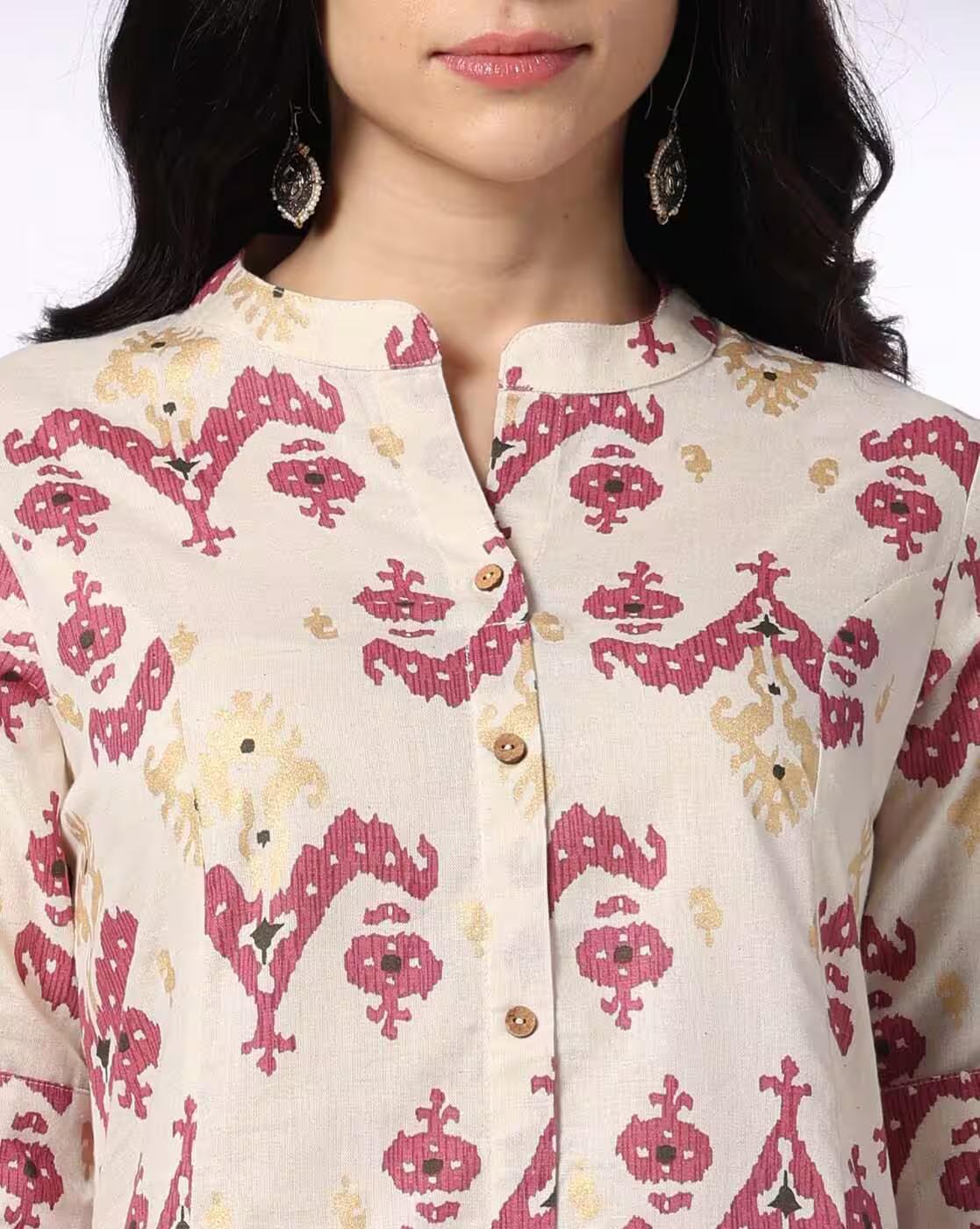 PRINTED KURTI, OFF WHITE, XXL