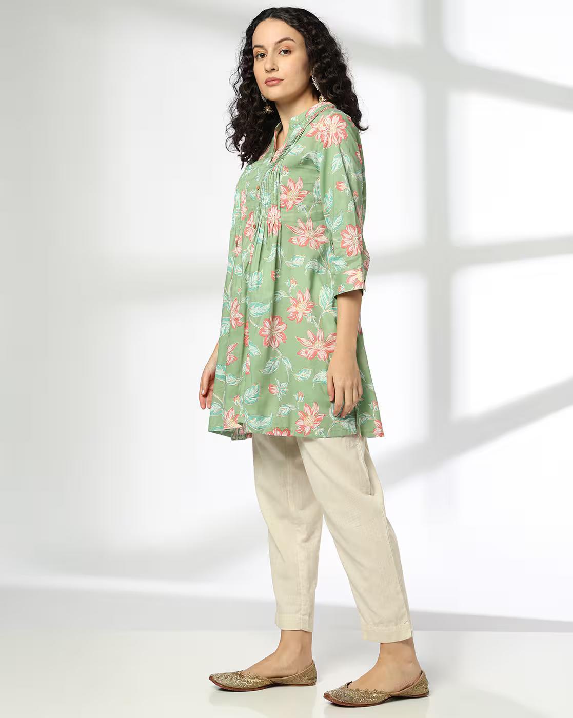 PLEATED KURTI, GREEN, L