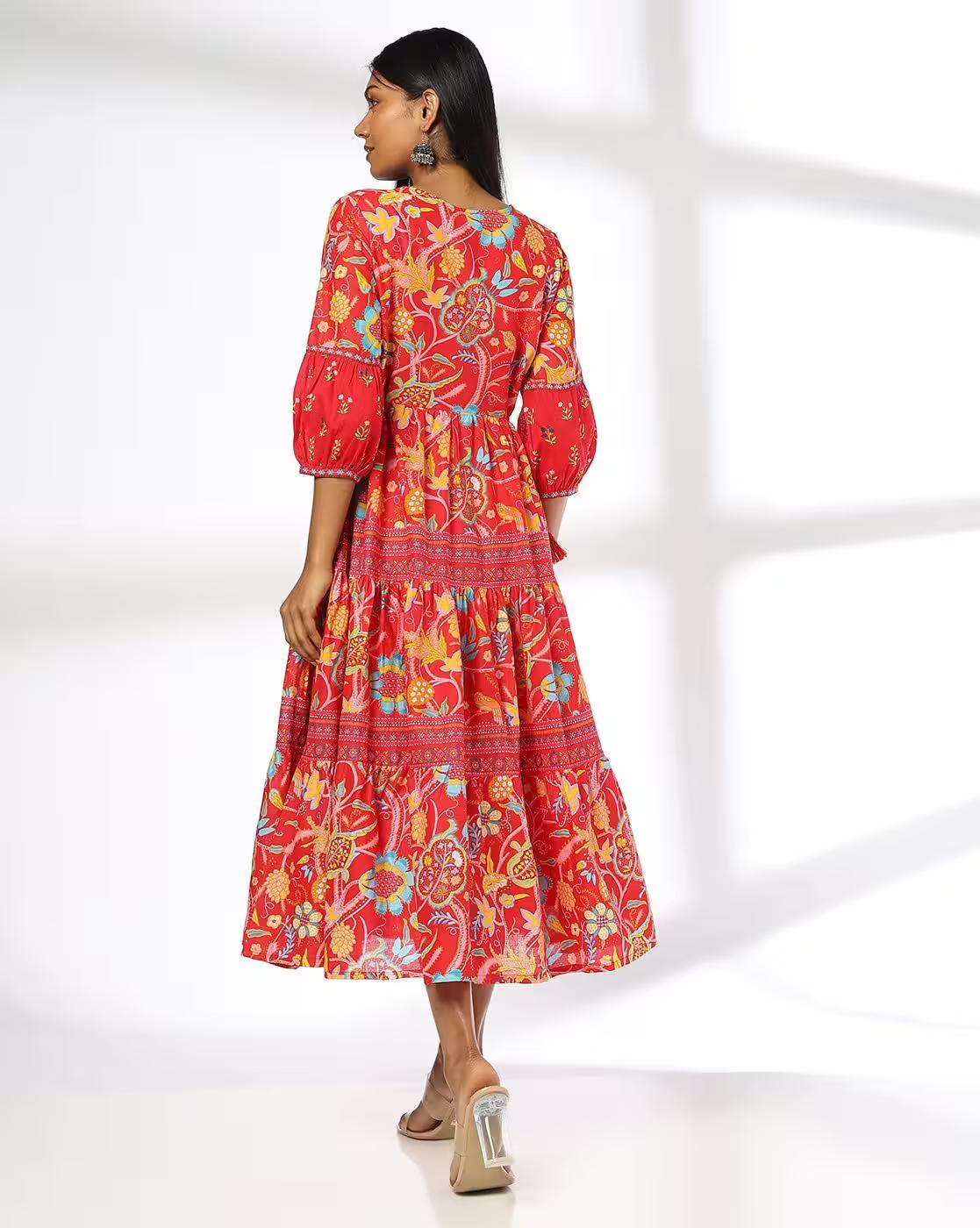 Voile multicolor dress in offwh, RUST, L