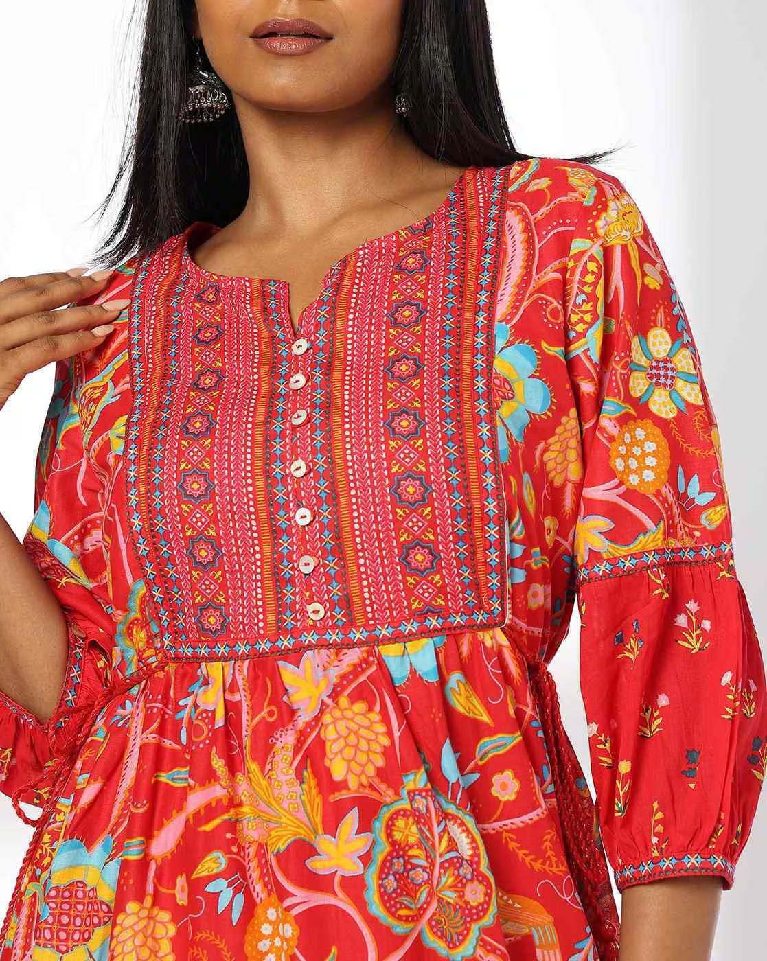Voile multicolor dress in offwh, RUST, L