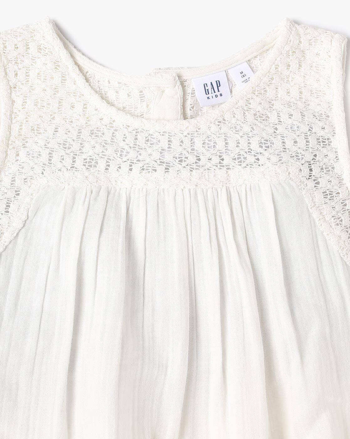 CROCHET GAUZE TOP, WHITE, XL