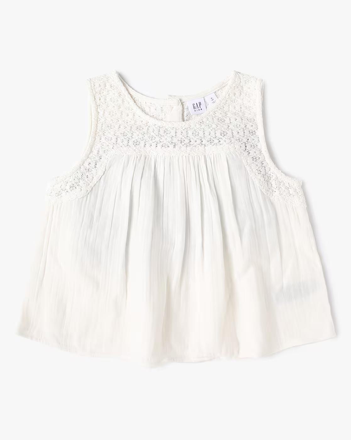 CROCHET GAUZE TOP, WHITE, XL