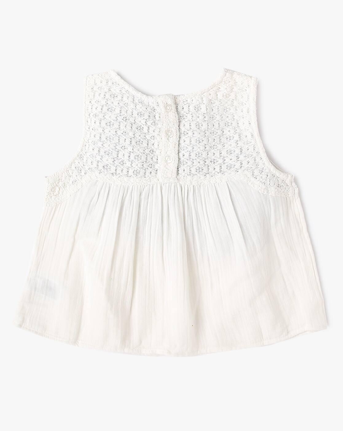 CROCHET GAUZE TOP, WHITE, XL