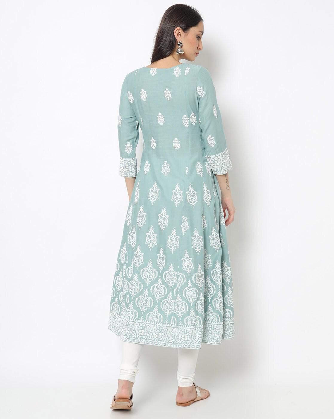 Floral Print Round-Neck A-line Kurta