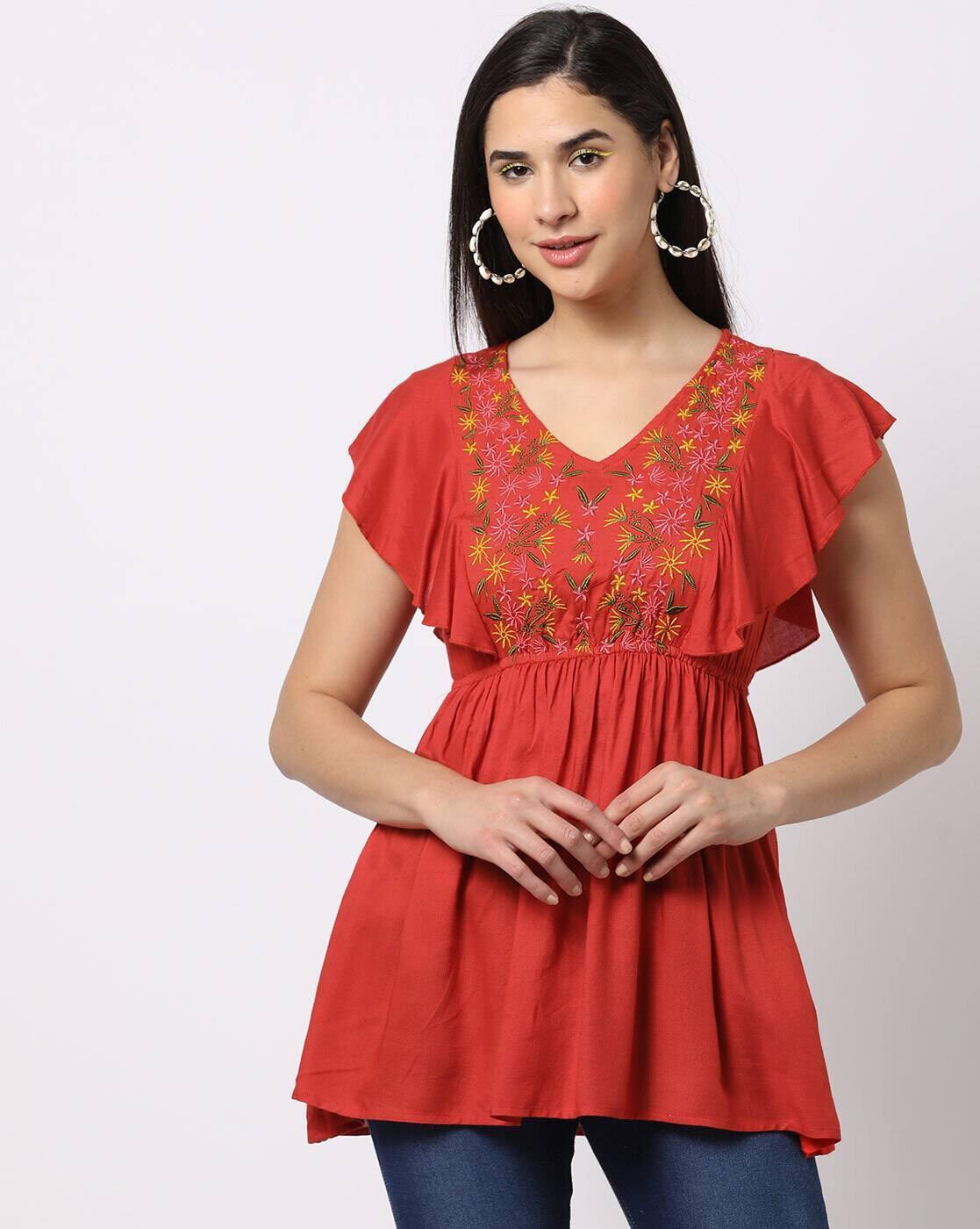 Floral Embroidered V-Neck Tunic