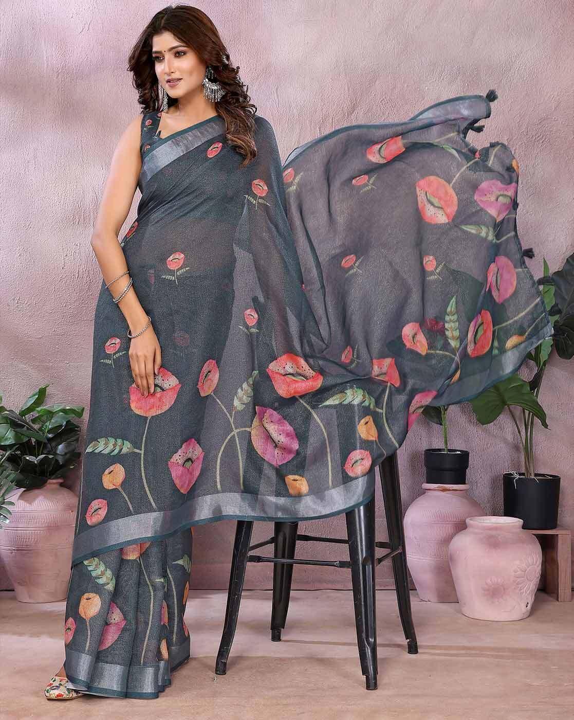 Women Linen Cotton Traditional Saree